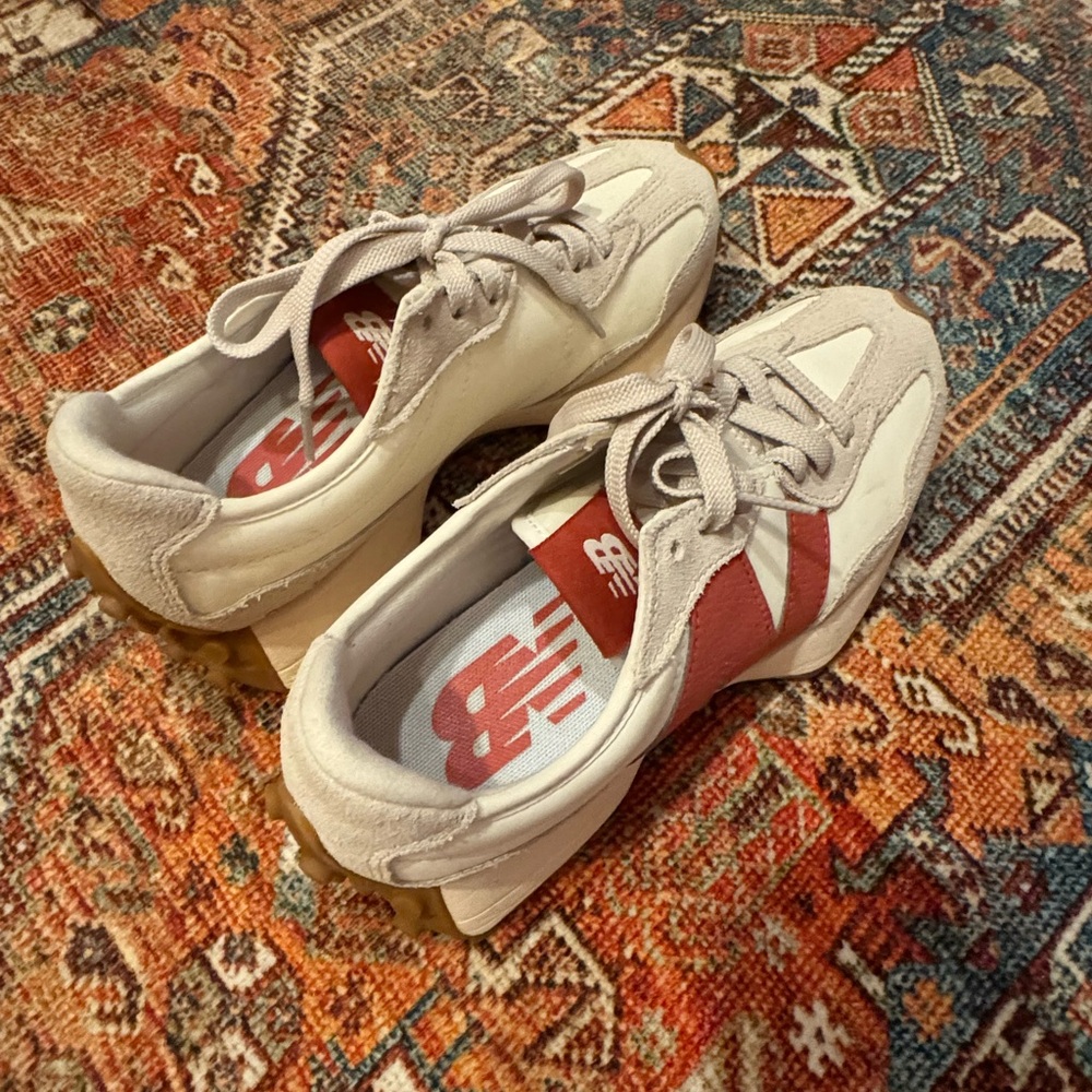 New Balance White and Red Sneakers